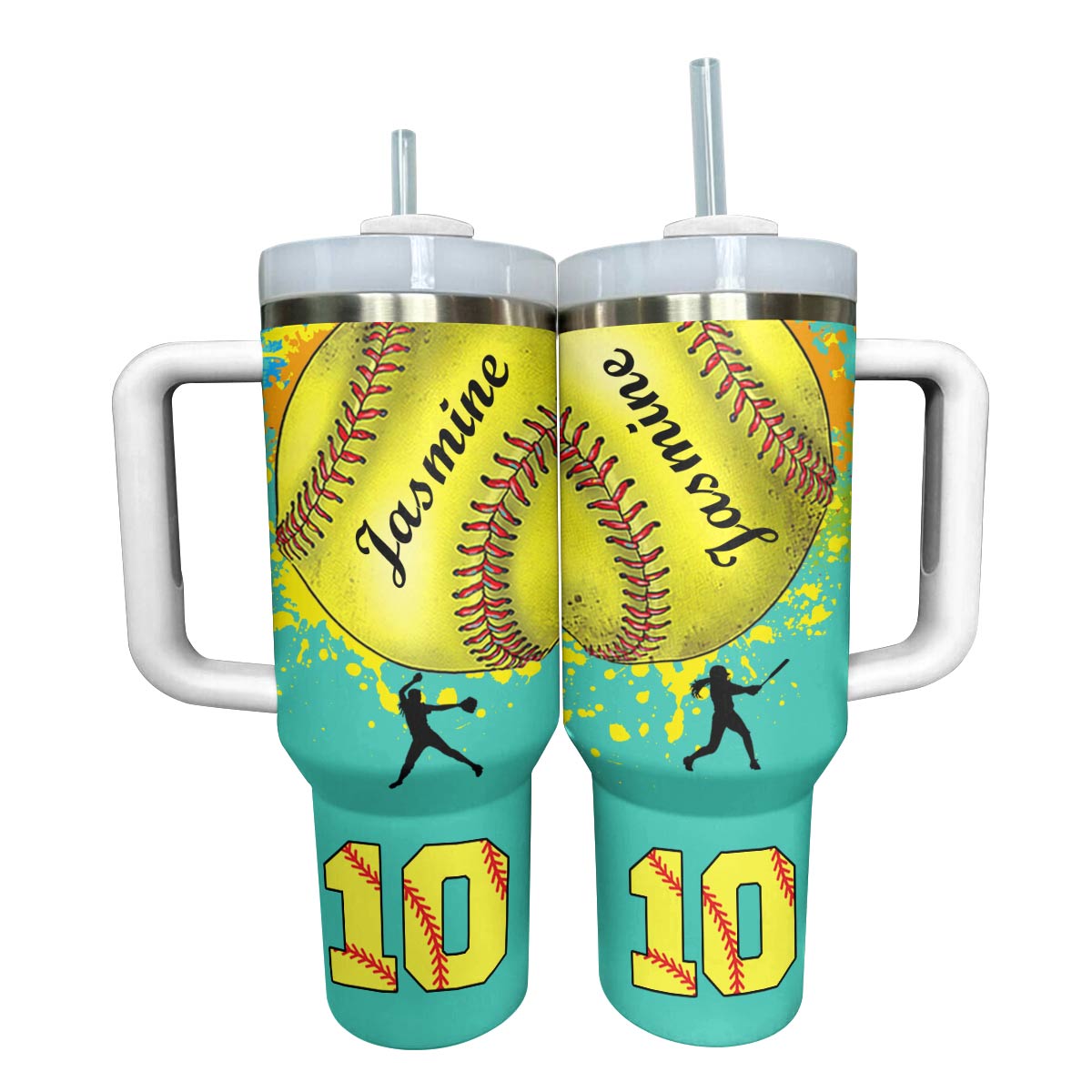 Softball Custom Stanley Quencher 40oz Stainless Steel Tumbler With Handle