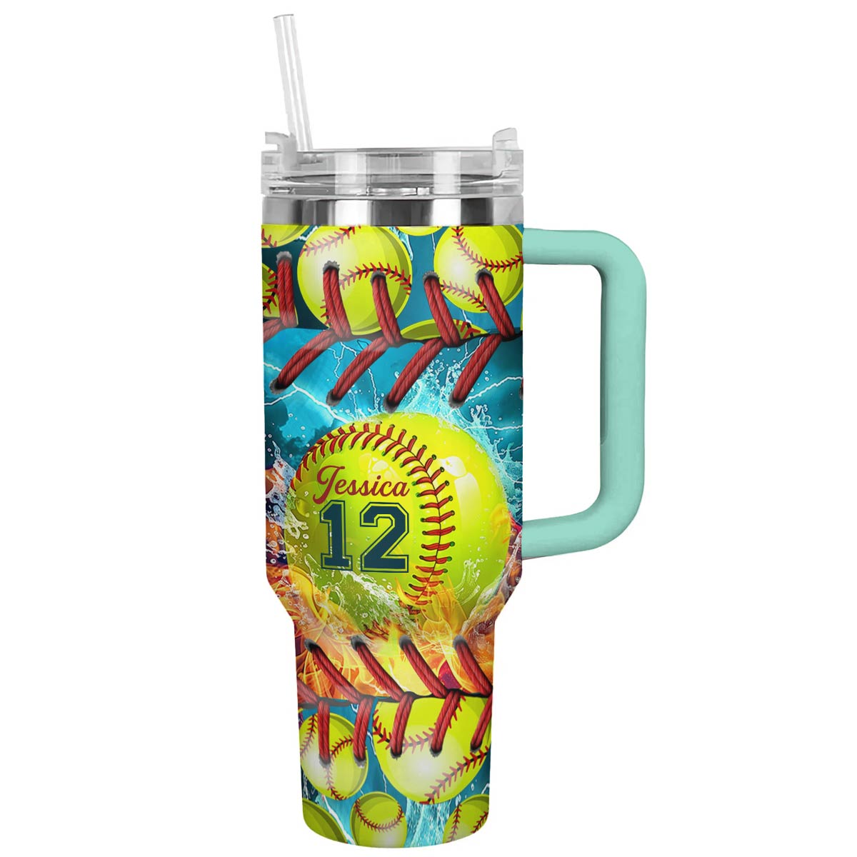 Softball Custom Stanley Quencher 40oz Stainless Steel Tumbler With Handle