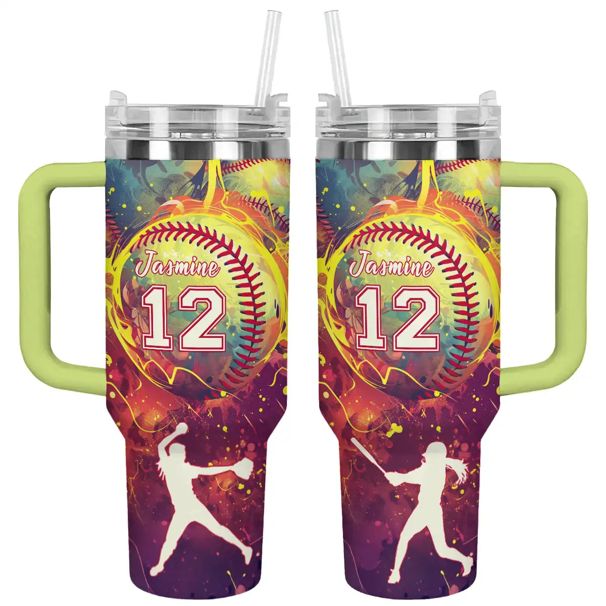 Softball Custom Stanley Quencher 40oz Stainless Steel Tumbler With Handle