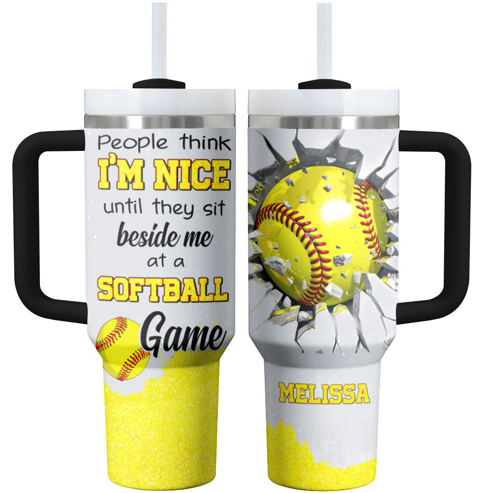 Softball Custom Stanley Quencher 40oz Stainless Steel Tumbler With Handle