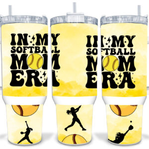 Softball Mom Era Custom Stanley Quencher 40oz Stainless Steel Tumbler With Handle
