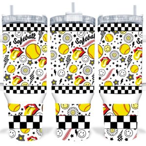 Softball Retro Vibes Custom Stanley Quencher 40oz Stainless Steel Tumbler With Handle
