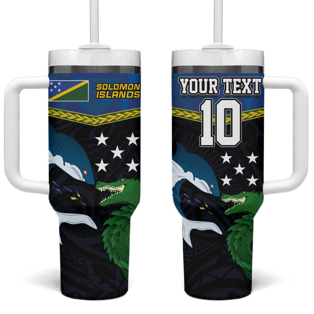 Solomon Islands Rugby Arty Shark and Crocodile Custom Stanley Quencher 40oz Stainless Steel Tumbler With Handle