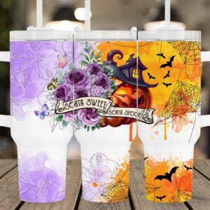 Sorta Spooky Sorta Sweet Halloween Vibes Custom Stanley Quencher 40oz Stainless Steel Tumbler With Handle