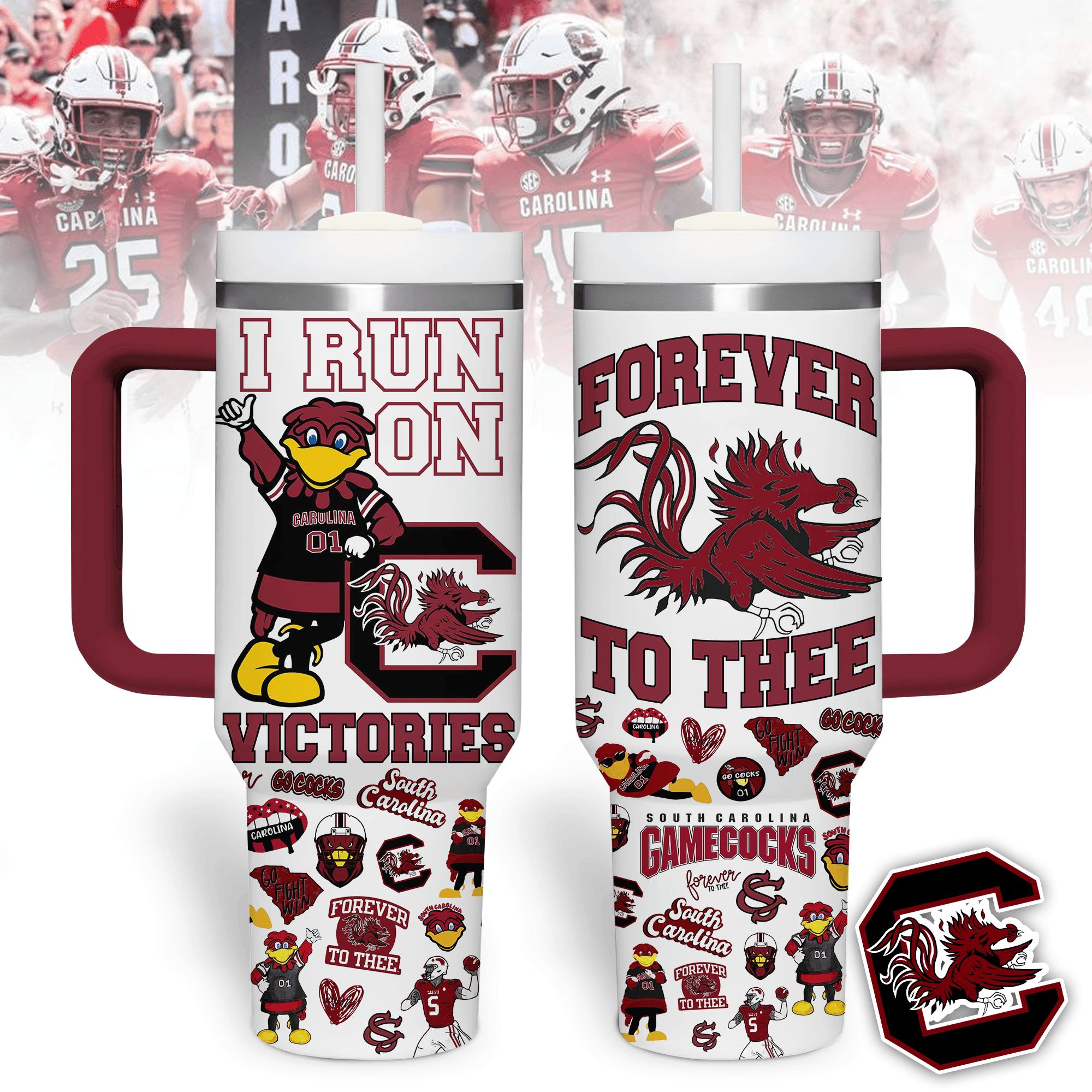 South Carolina Gamecocks NCAA Custom Stanley Quencher 40oz Stainless Steel Tumbler With Handle