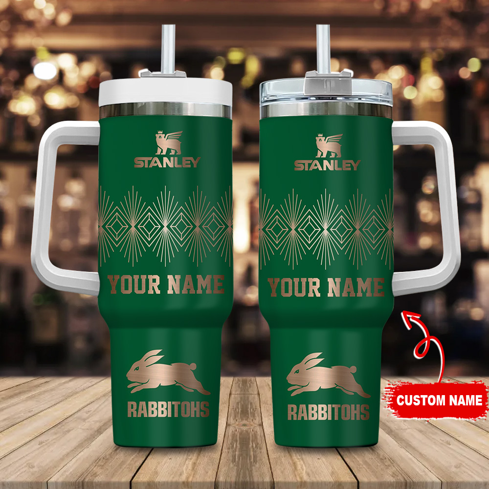 South Sydney Rabbitohs NRL Custom Stanley Quencher 40oz Stainless Steel Tumbler With Handle