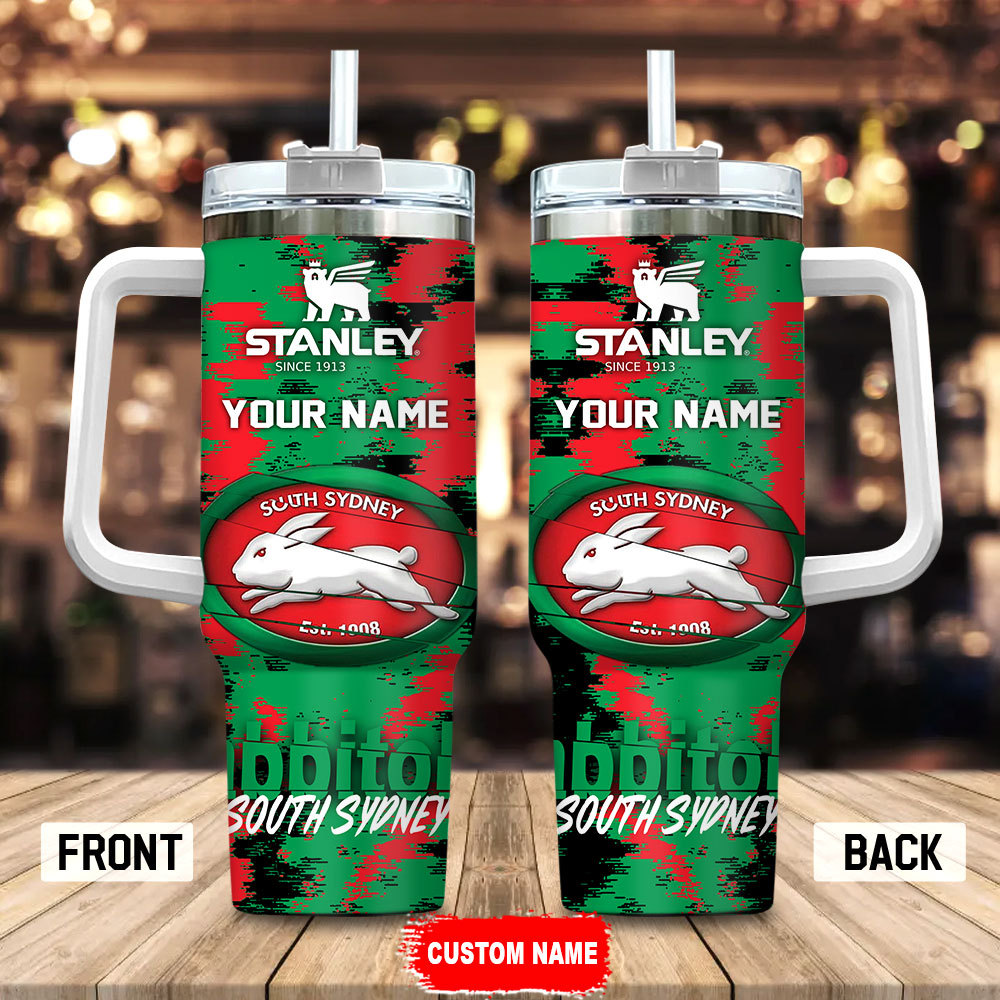 South Sydney Rabbitohs NRL Custom Stanley Quencher 40oz Stainless Steel Tumbler With Handle