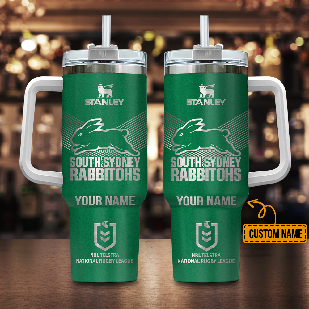 South Sydney Rabbitohs NRL Custom Stanley Quencher 40oz Stainless Steel Tumbler With Handle