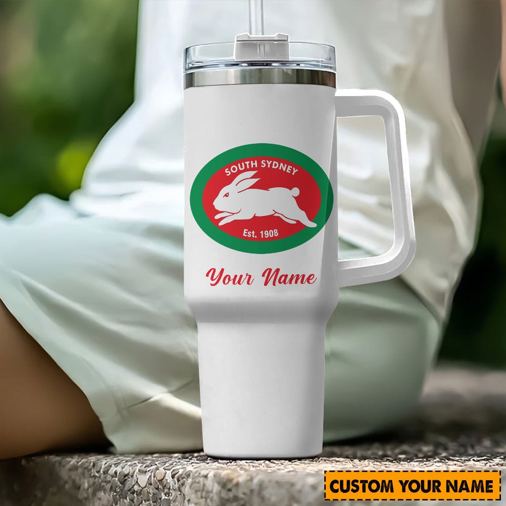 South Sydney Rabbitohs NRL Custom Stanley Quencher 40oz Stainless Steel Tumbler With Handle