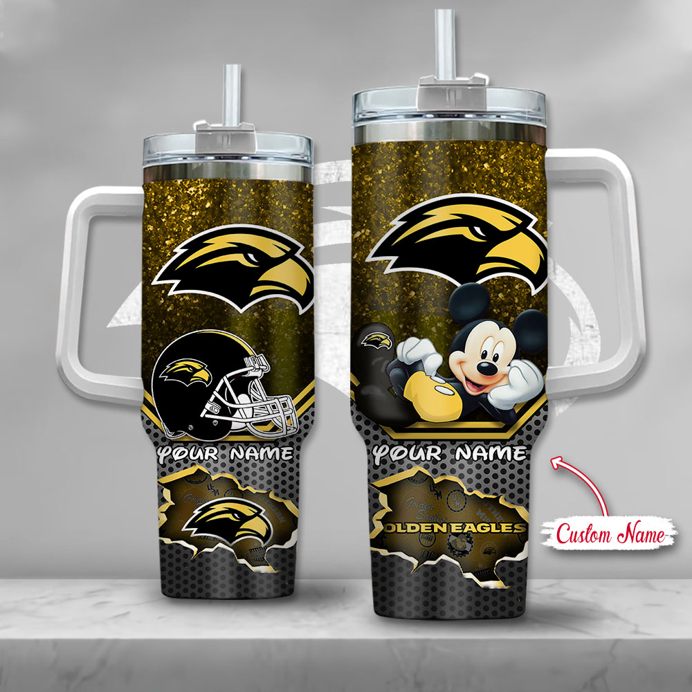 Southern Miss Golden Eagles NCAA Mickey Mouse Custom Stanley Quencher 40oz Stainless Steel Tumbler With Handle