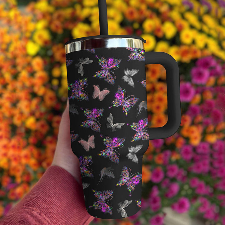 Sparkling Butterfly Custom Stanley Quencher 40oz Stainless Steel Tumbler With Handle