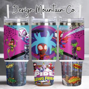Spidey and His Amazing Friends Disney Cartoon Custom Stanley Quencher 40oz Stainless Steel Tumbler With Handle