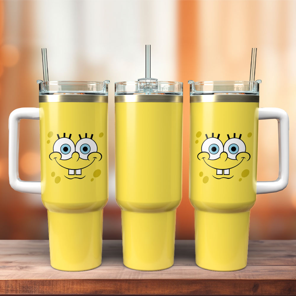 SpongeBob SquarePants Cartoon Custom Stanley Quencher 40oz Stainless Steel Tumbler With Handle