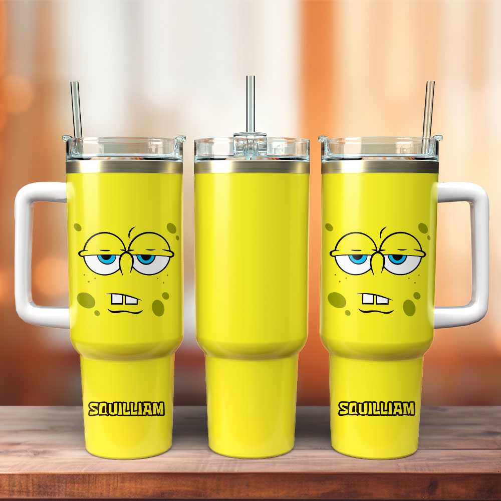 SpongeBob SquarePants Cartoon Custom Stanley Quencher 40oz Stainless Steel Tumbler With Handle