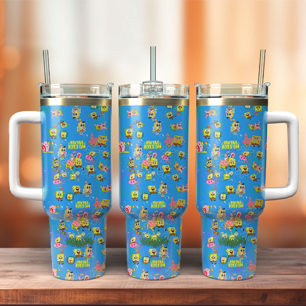 SpongeBob SquarePants TV Series Custom Stanley Quencher 40oz Stainless Steel Tumbler With Handle