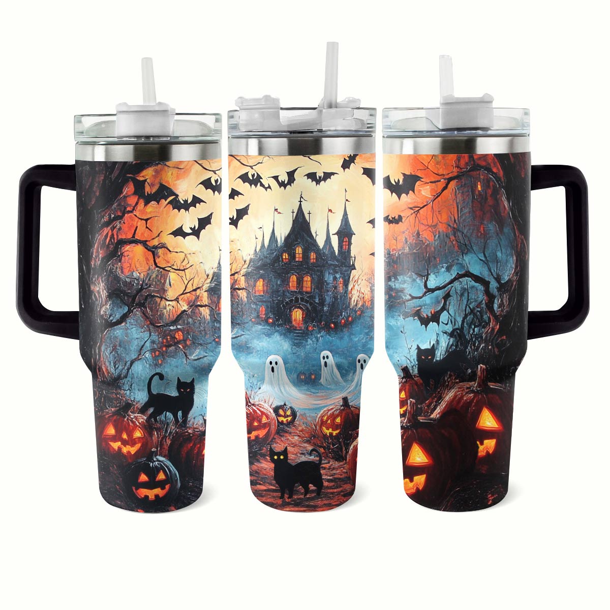 Spooky Halloween Custom Stanley Quencher 40oz Stainless Steel Tumbler With Handle