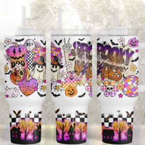 Spooky Pumpkin Halloween Custom Stanley Quencher 40oz Stainless Steel Tumbler With Handle