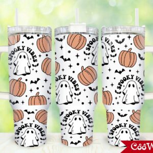 Spooky Vibes Custom Stanley Quencher 40oz Stainless Steel Tumbler With Handle