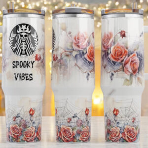 Spooky Vibes Flower Custom Stanley Quencher 40oz Stainless Steel Tumbler With Handle