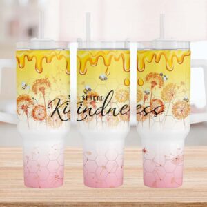 Spread Kindness Dandelion Beehive Custom Stanley Quencher 40oz Stainless Steel Tumbler With Handle