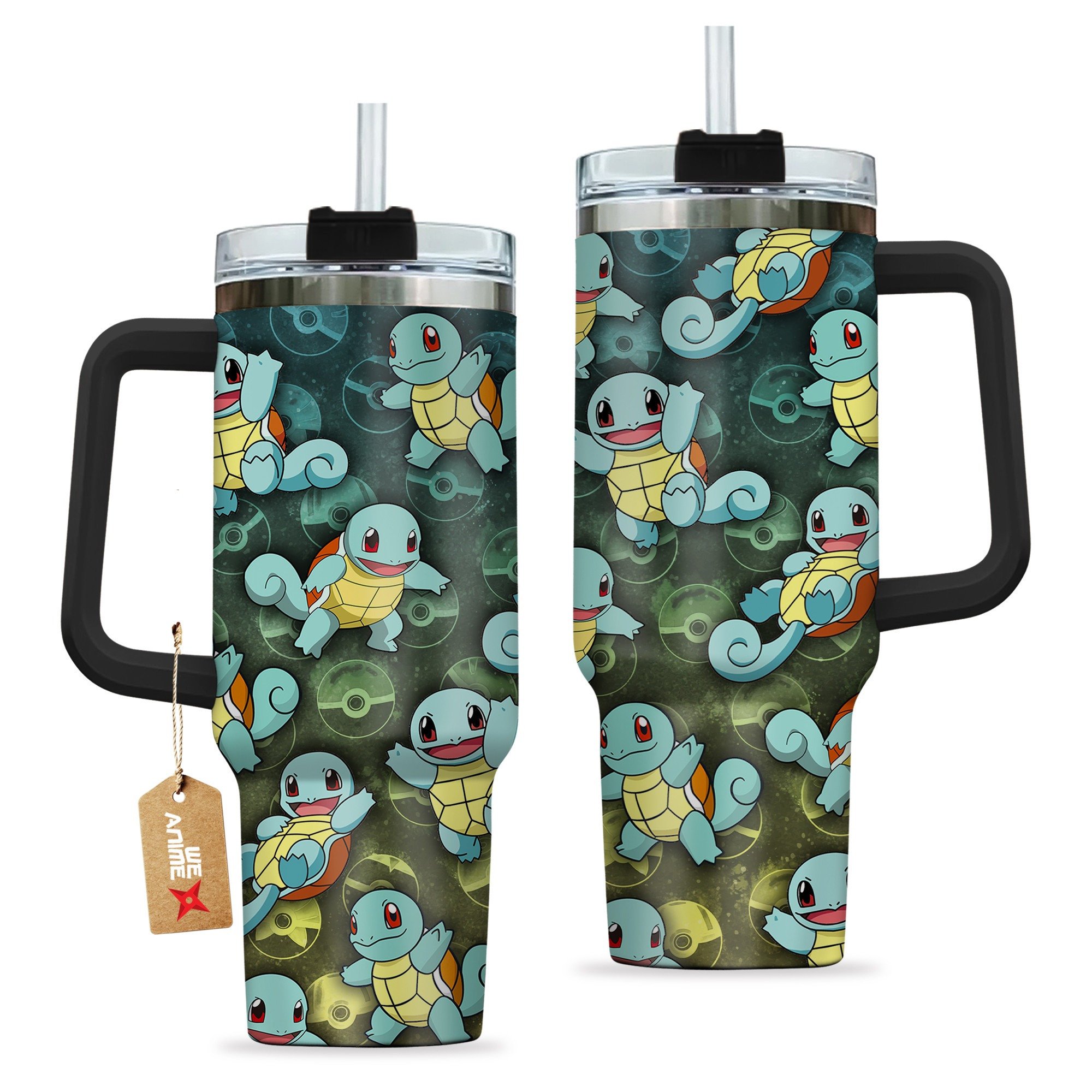 Squirtle Pokemon Anime Custom Stanley Quencher 40oz Stainless Steel Tumbler With Handle