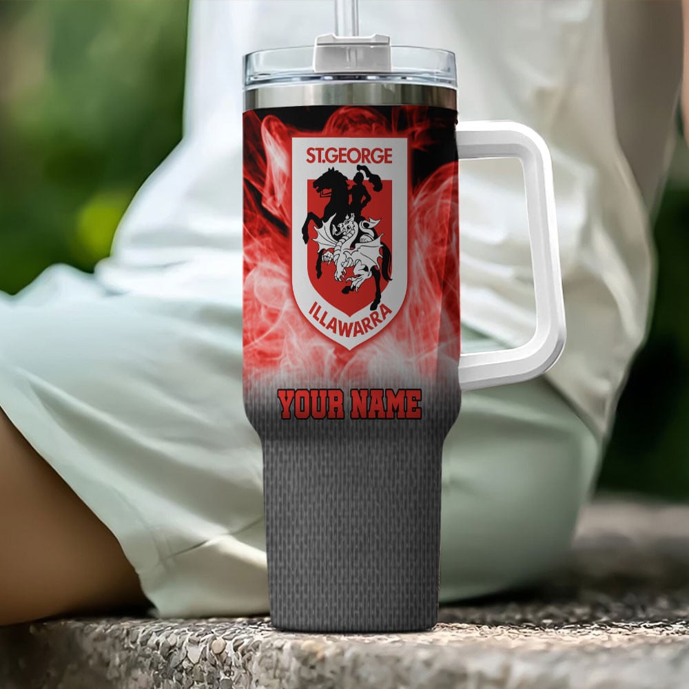 St. George Illawarra Dragons NRL Flame Effect Custom Stanley Quencher 40oz Stainless Steel Tumbler With Handle