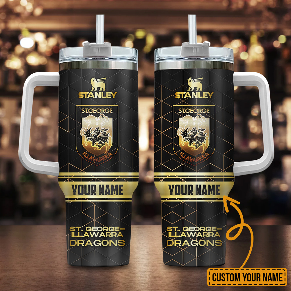 St. George Illawarra Dragons NRL Golden Logo Custom Stanley Quencher 40oz Stainless Steel Tumbler With Handle