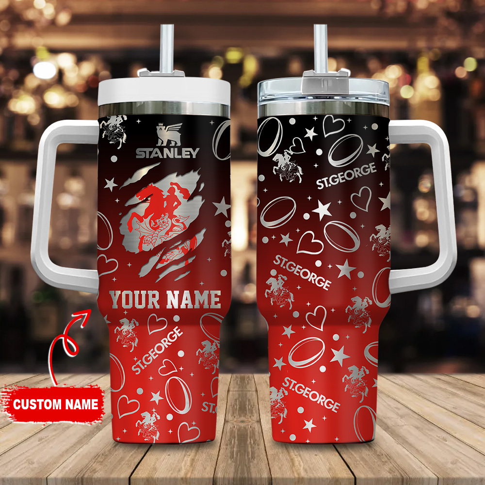 St. George Illawarra Dragons NRL Silver Logo Custom Stanley Quencher 40oz Stainless Steel Tumbler With Handle