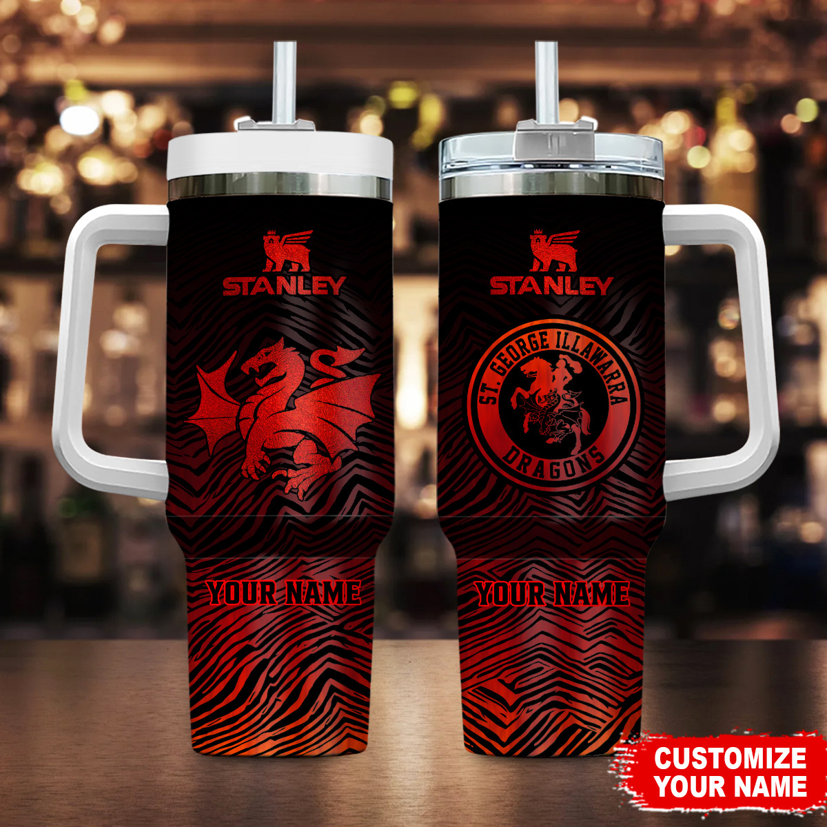 St. George Illawarra Dragons NRL Zubaz Print Custom Stanley Quencher 40oz Stainless Steel Tumbler With Handle