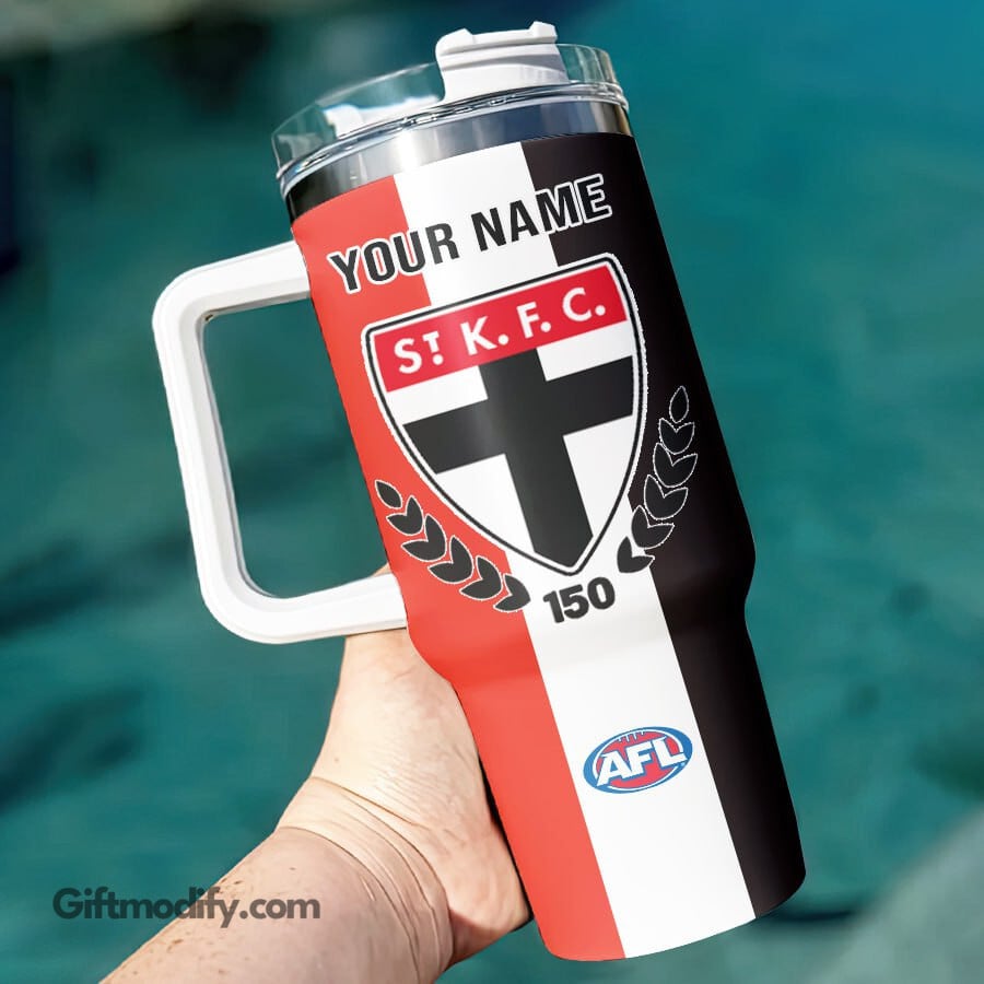 St Kilda Saints AFL Custom Stanley Quencher 40oz Stainless Steel Tumbler With Handle