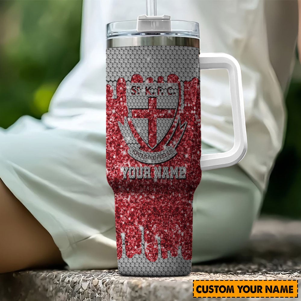 St Kilda Saints AFL Glitter Custom Stanley Quencher 40oz Stainless Steel Tumbler With Handle
