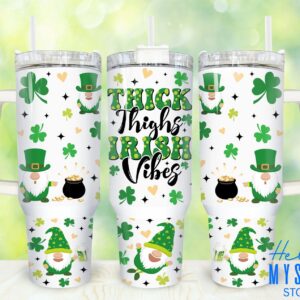St. Patrick's Day Gnome Custom Stanley Quencher 40oz Stainless Steel Tumbler With Handle