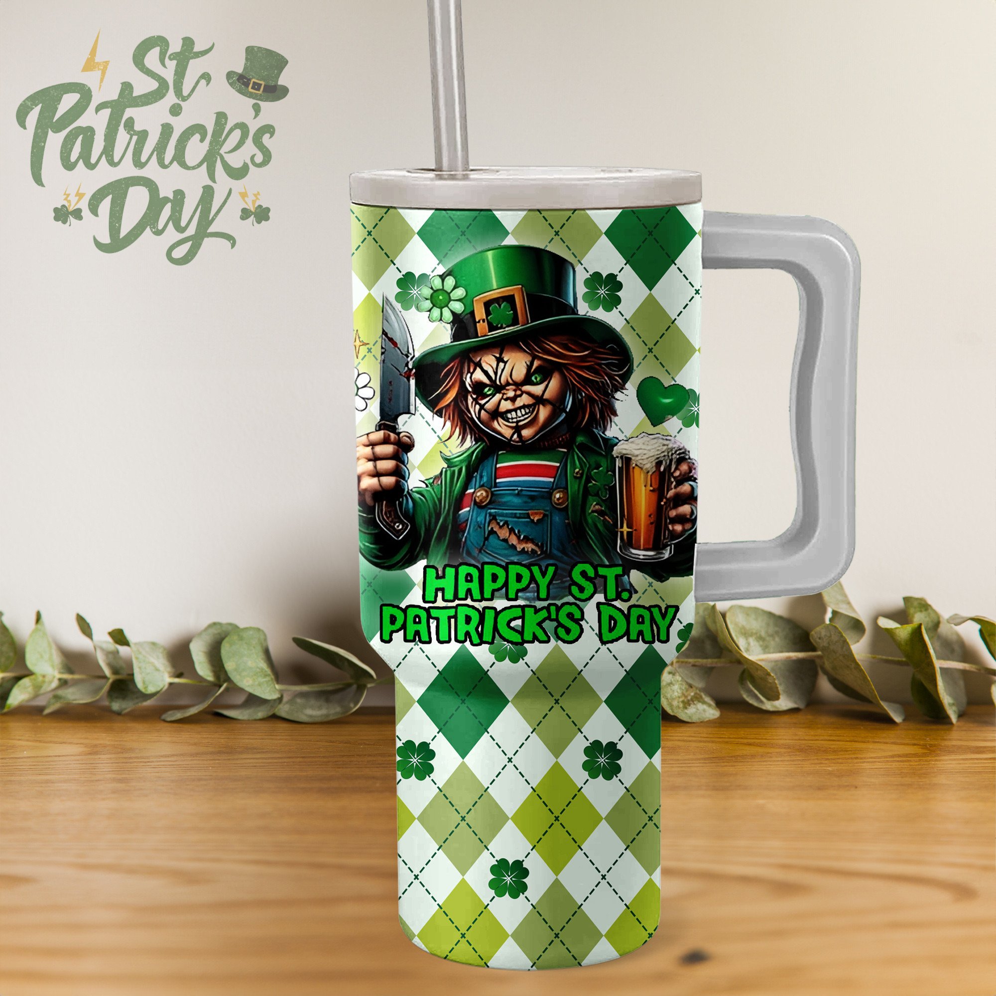 St. Patrick's Day Movies Custom Stanley Quencher 40oz Stainless Steel Tumbler With Handle