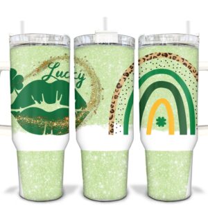 St Patricks Day Rainbow Custom Stanley Quencher 40oz Stainless Steel Tumbler With Handle