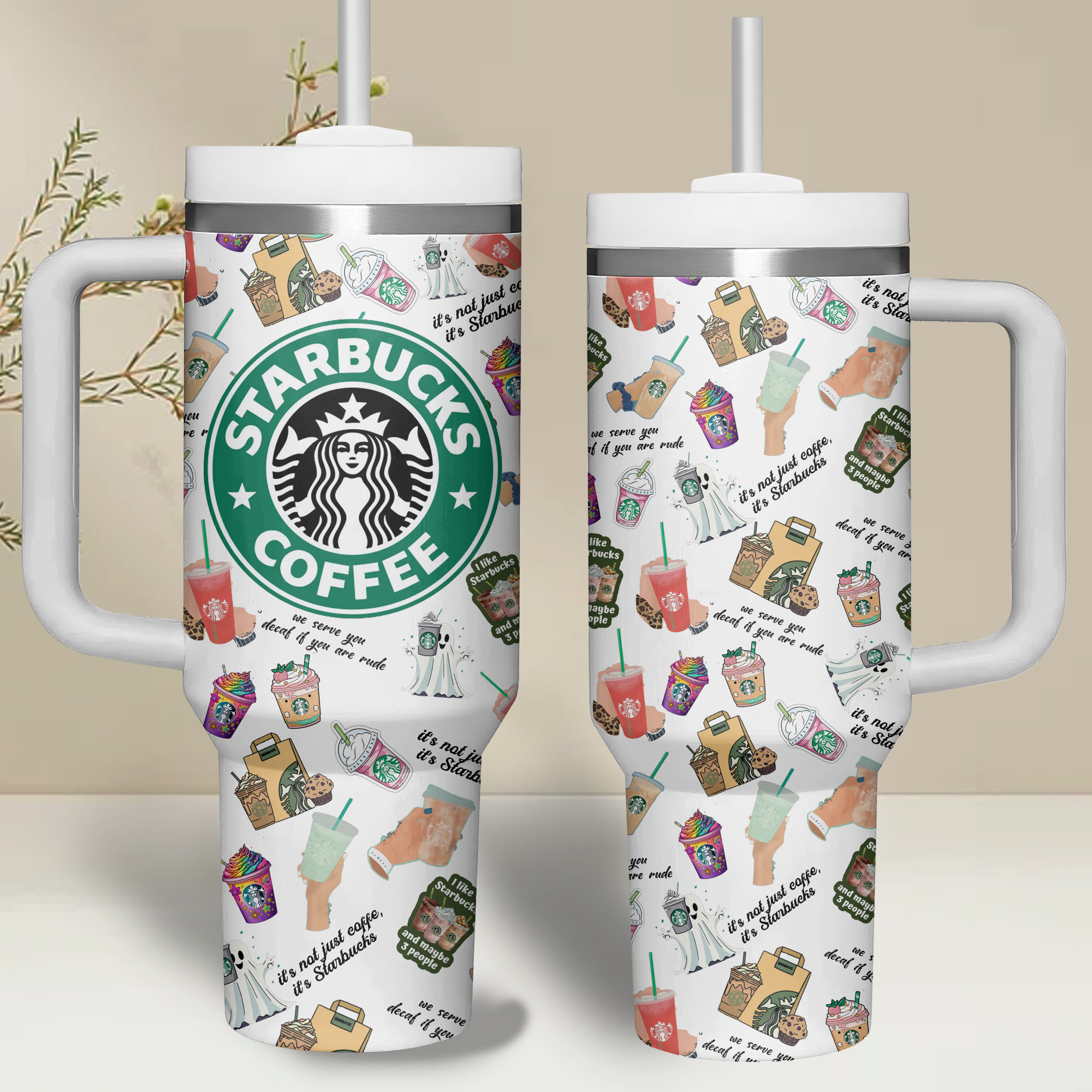 Starbucks Drinks Custom Stanley Quencher 40oz Stainless Steel Tumbler With Handle