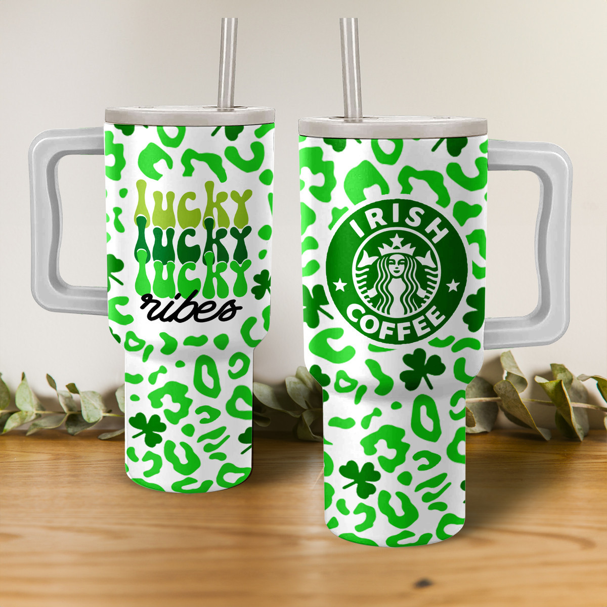 Starbucks Irish Coffee St. Patrick's Day Custom Stanley Quencher 40oz Stainless Steel Tumbler With Handle