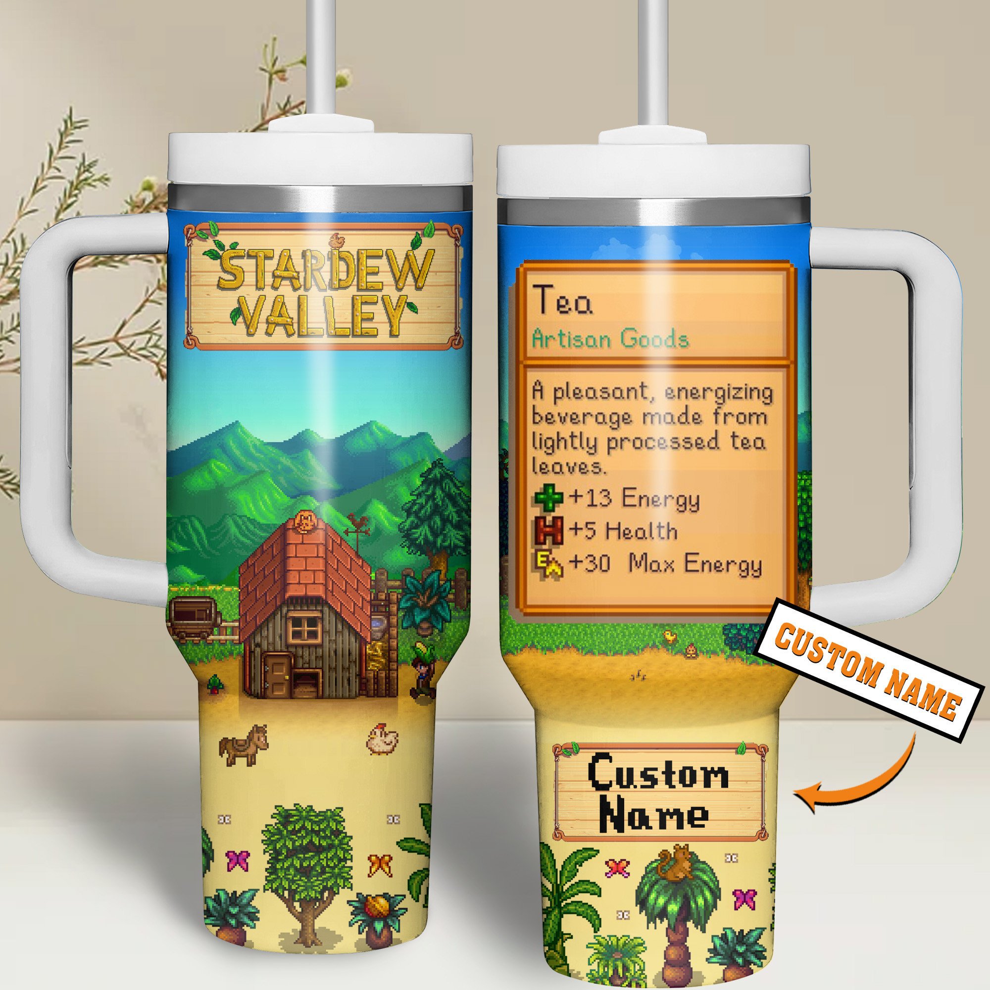 Stardew Valley Games Custom Stanley Quencher 40oz Stainless Steel Tumbler With Handle