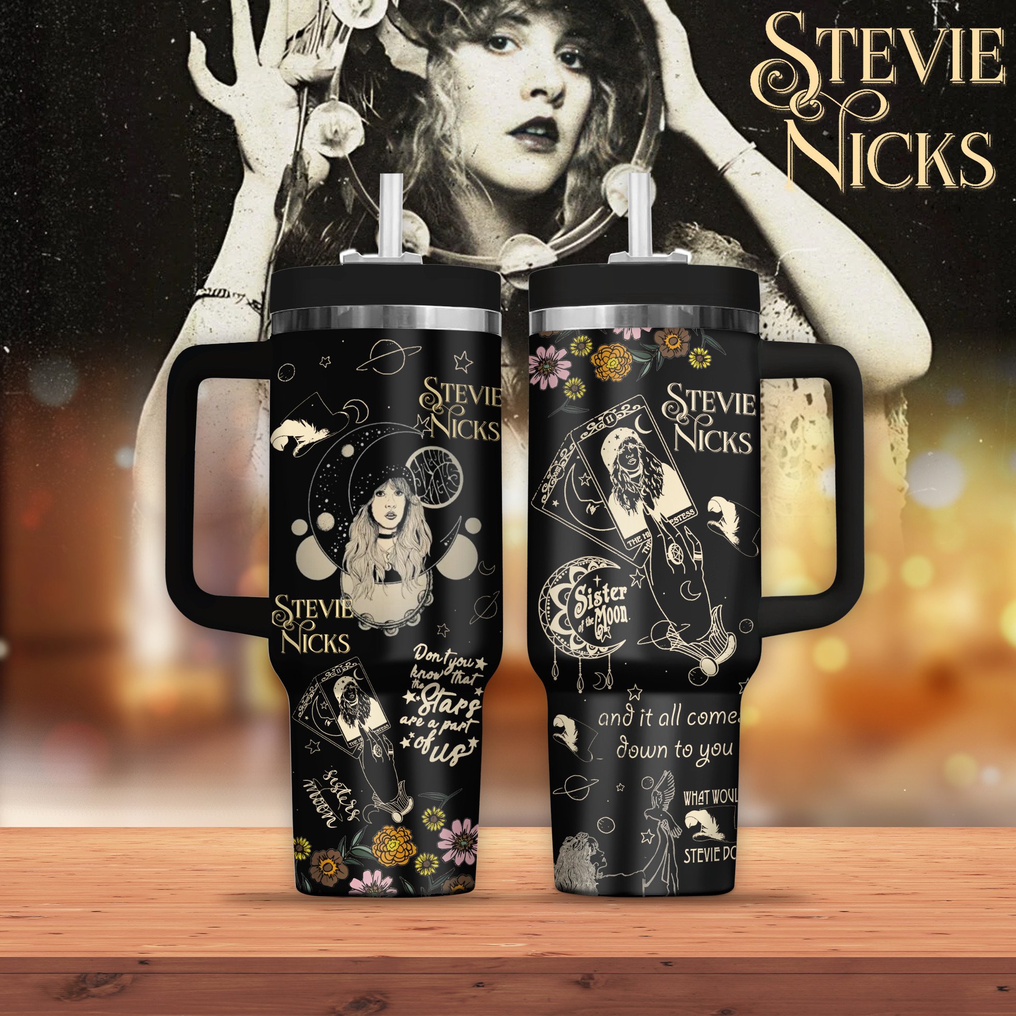 Stevie Nicks Music Custom Stanley Quencher 40oz Stainless Steel Tumbler With Handle