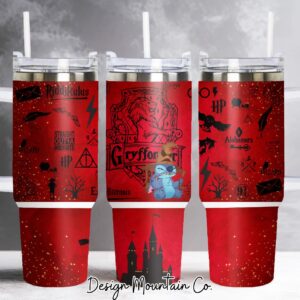 Stitch and Gryffondor Harry Potter Movies Custom Stanley Quencher 40oz Stainless Steel Tumbler With Handle
