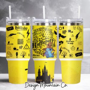 Stitch and Hufflepuff Harry Potter Movies Custom Stanley Quencher 40oz Stainless Steel Tumbler With Handle