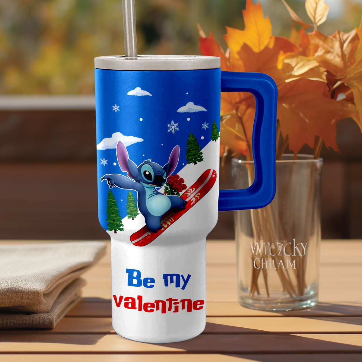Stitch Be My Valentine Disney Cartoon Custom Stanley Quencher 40oz Stainless Steel Tumbler With Handle
