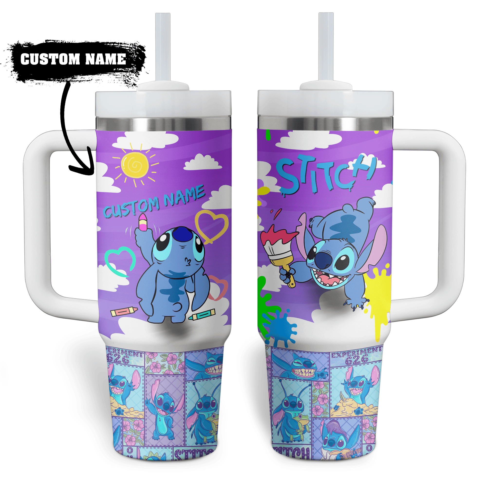 Stitch Cartoon Custom Stanley Quencher 40oz Stainless Steel Tumbler With Handle