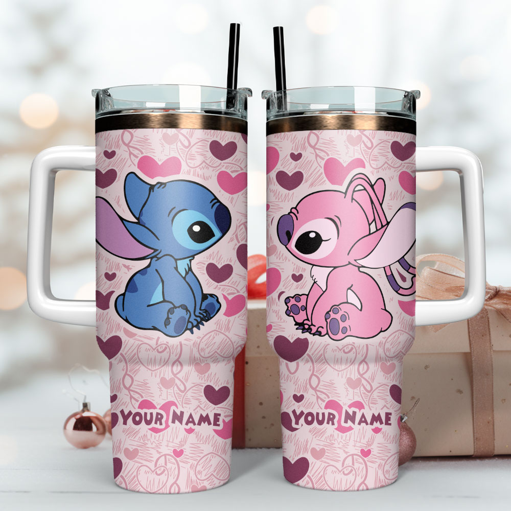 Stitch Cartoon Custom Stanley Quencher 40oz Stainless Steel Tumbler With Handle