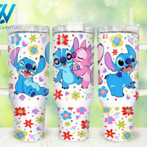 Stitch Cartoon Custom Stanley Quencher 40oz Stainless Steel Tumbler With Handle