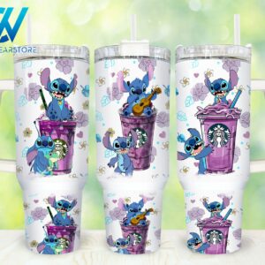Stitch Cartoon Custom Stanley Quencher 40oz Stainless Steel Tumbler With Handle