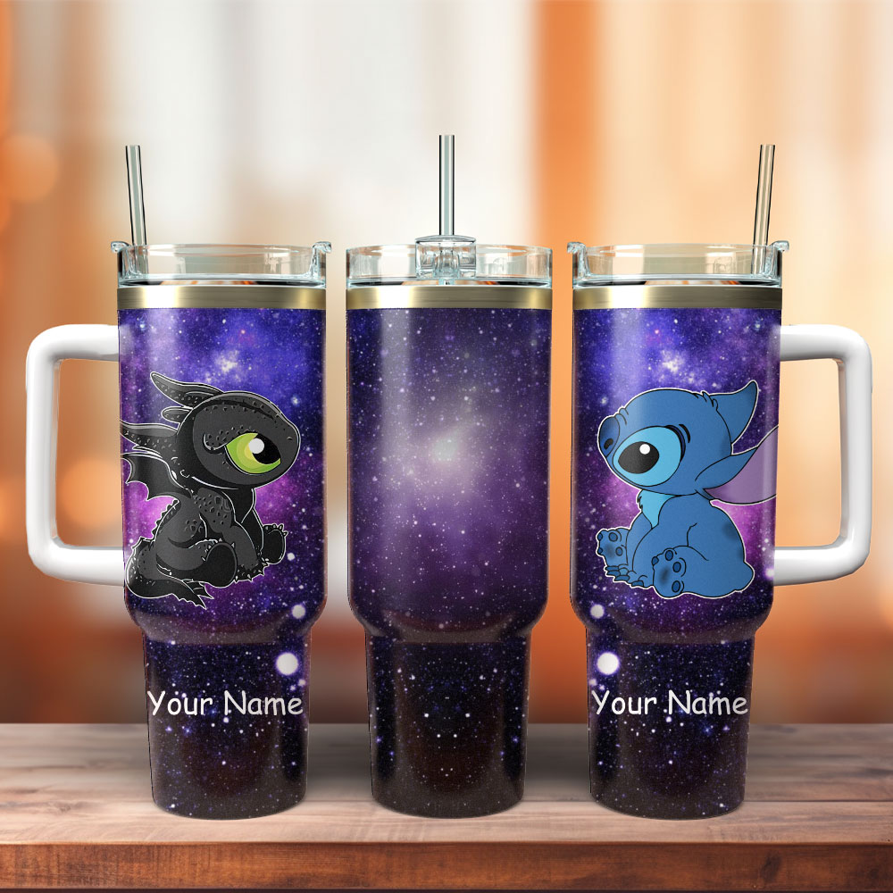 Stitch Cartoon Custom Stanley Quencher 40oz Stainless Steel Tumbler With Handle