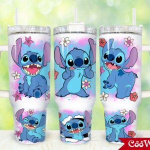 Stitch Cartoon Custom Stanley Quencher 40oz Stainless Steel Tumbler With Handle