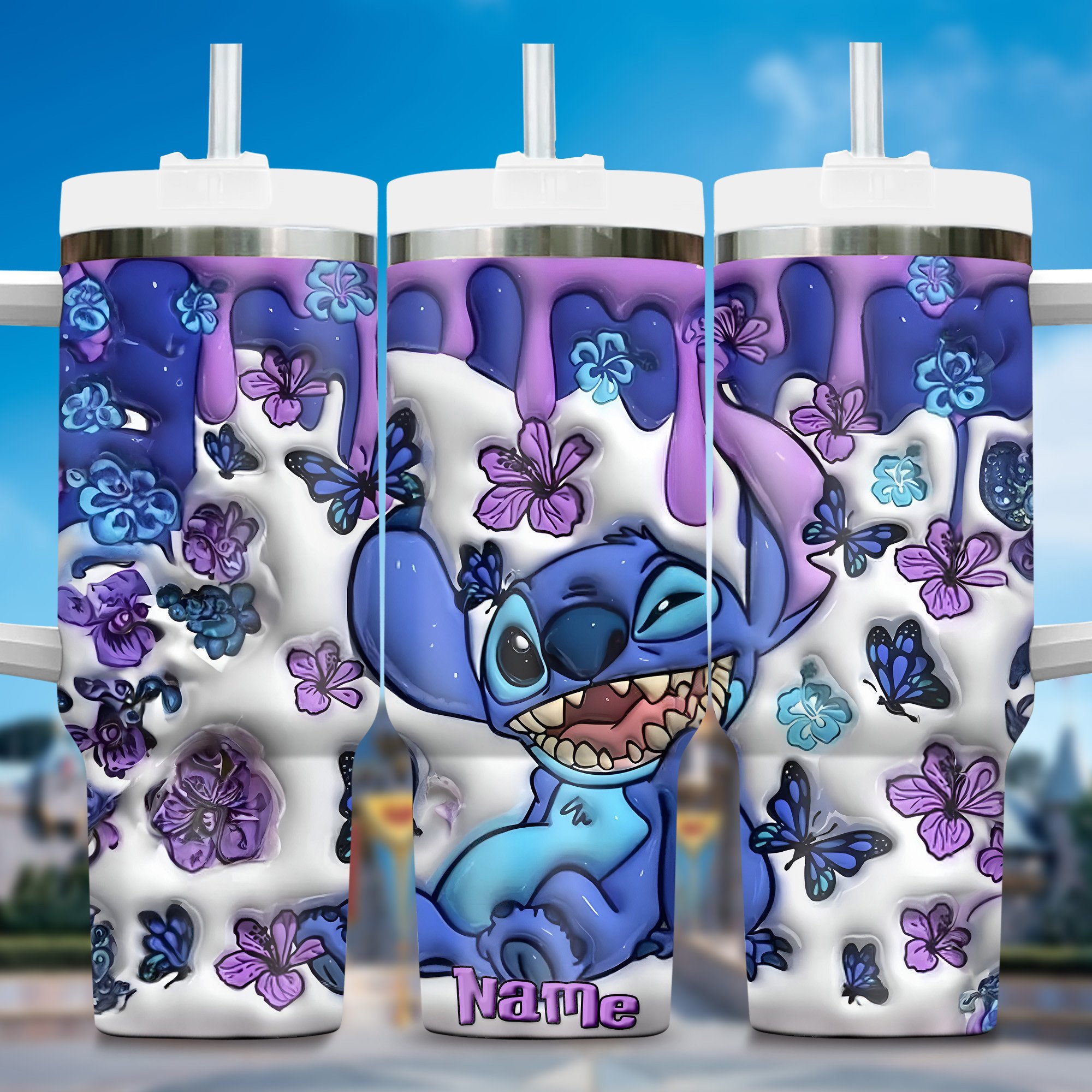 Stitch Cartoon Custom Stanley Quencher 40oz Stainless Steel Tumbler With Handle