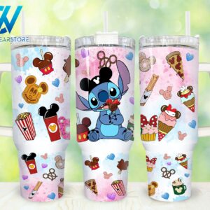 Stitch Cartoon Custom Stanley Quencher 40oz Stainless Steel Tumbler With Handle
