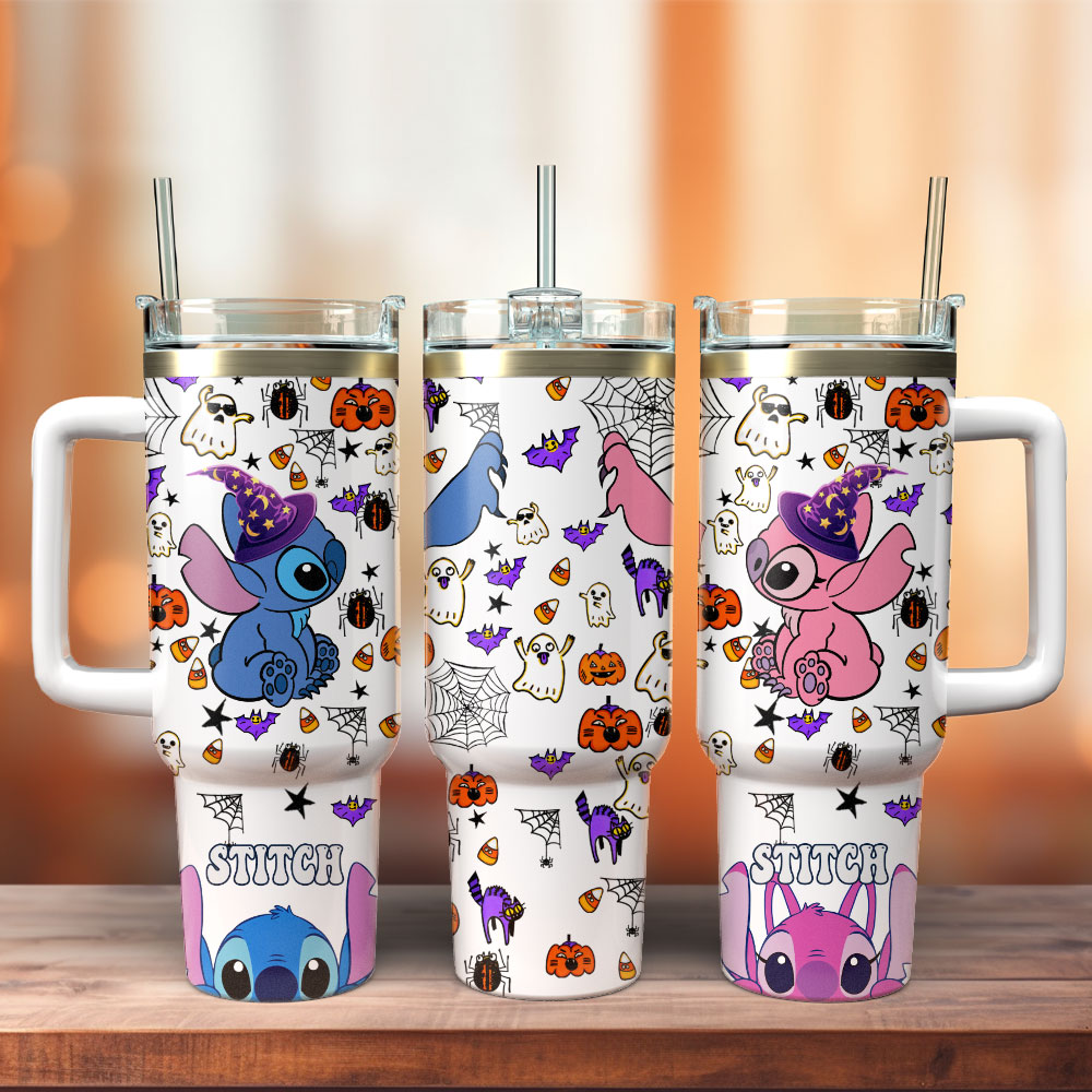 Stitch Cartoon Custom Stanley Quencher 40oz Stainless Steel Tumbler With Handle